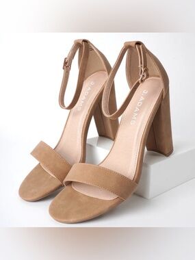 J. Adams Shirley Tan Heel Open Toe Ankle Strap Platform Heel